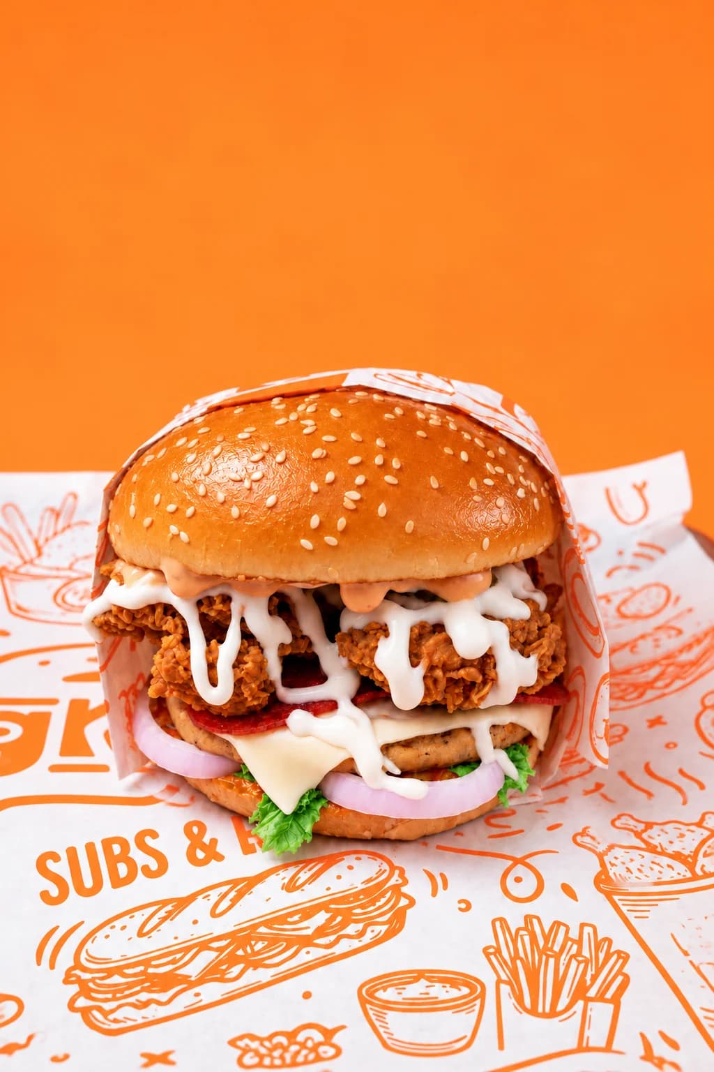 BigDip crispy chicken burger layered with lettuce, pickles and signature sauce